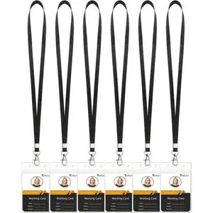 Transparent ID Card Holder, Badge Holder with Lanyard, Waterproof Protection Thick Plastic ID Card Case with Reusable Sealed Zipper, Vertical Design, 10-Pack, Pack of Ten, Black, Lanyard Included