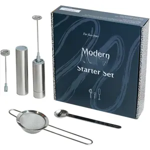 Modern  Starter Set - Electric  Whisk and Milk Frother with Single and Double Frother , Stainless Steel Spoon, Stainless Steel Sifter