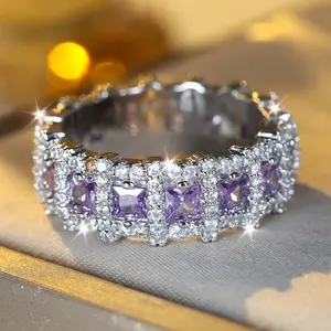 Gorgeous Super Shiny Eternal Ring with Amethyst & Cubic Zirconia  Ideal for Proposal Engagement Wedding  Valentine's Day Mother's Day Christmas Gift  Heartfelt Present for Her