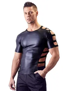 Men's Motorcycle Style Slim Fit Short Sleeve Top, European and American Fashion, Stage Bar Performance Wear, Trendy Men's Clothing