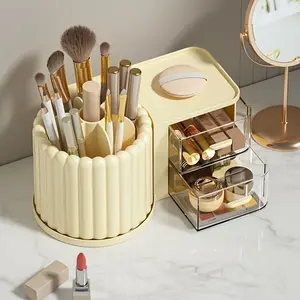 360 Degree Rotating Makeup Brush Holder, Drawer Style Cosmetic Organizer/pen Holder, Suitable for Dressing Table, Office Desk, Bathroom