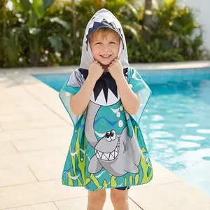 Cartoon Shark Printed Microfiber Bath Towel, Soft and Skin-Friendly, Quick-Drying and, Perfect for Kids