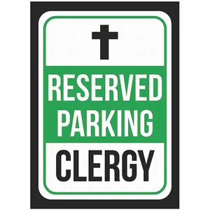 Reserved Parking Clergy Print Green, White and Black Notice Parking Metal Sign 12X16 Tin Decor