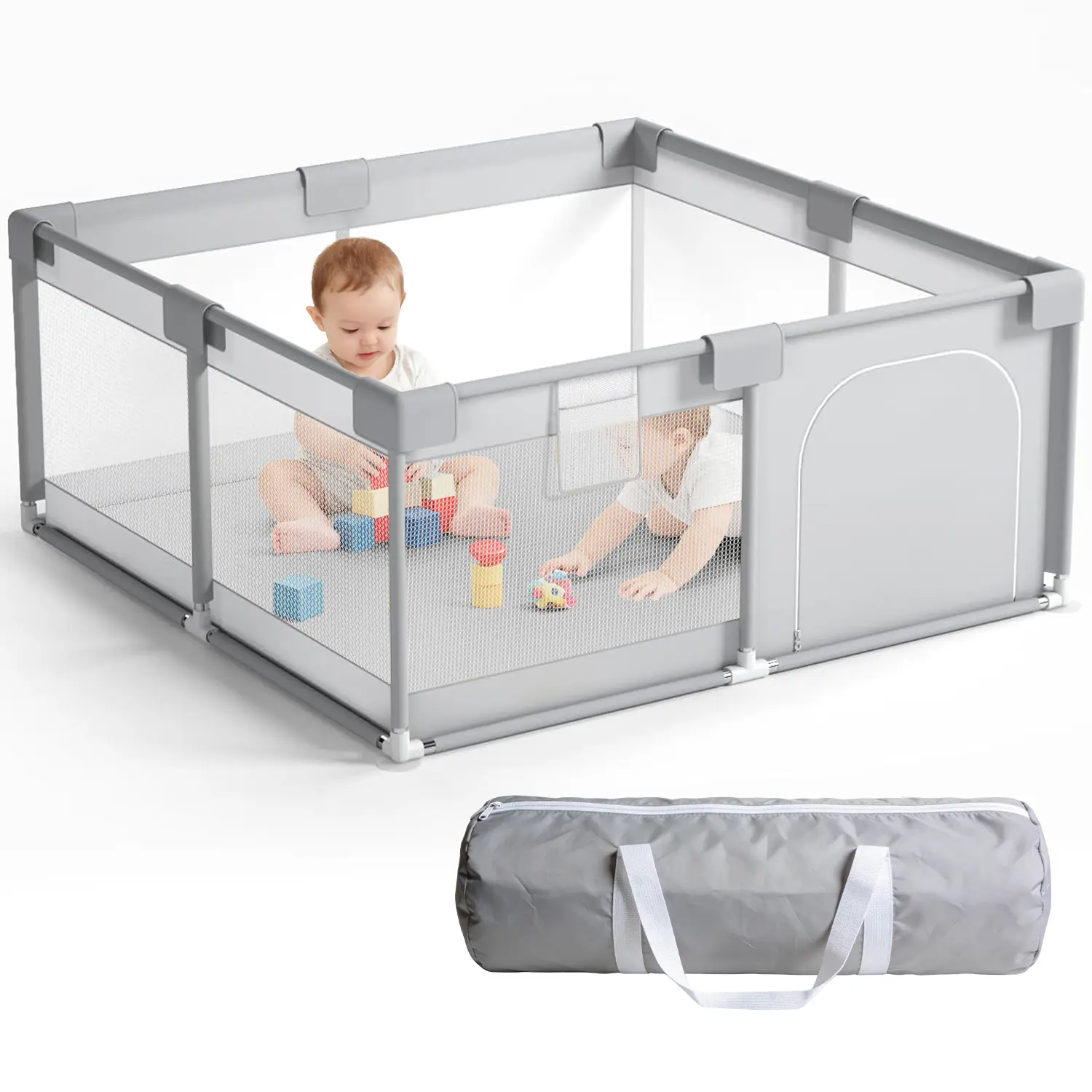 Desque Baby Playpen, 47x47in Polyester Synthetic Fabric, Manual Quick Setup, Portable Carry Bag, Indoor-Outdoor Toddler Play Space, Durable Oxford Fabric, 8 suction cups, Latex Free