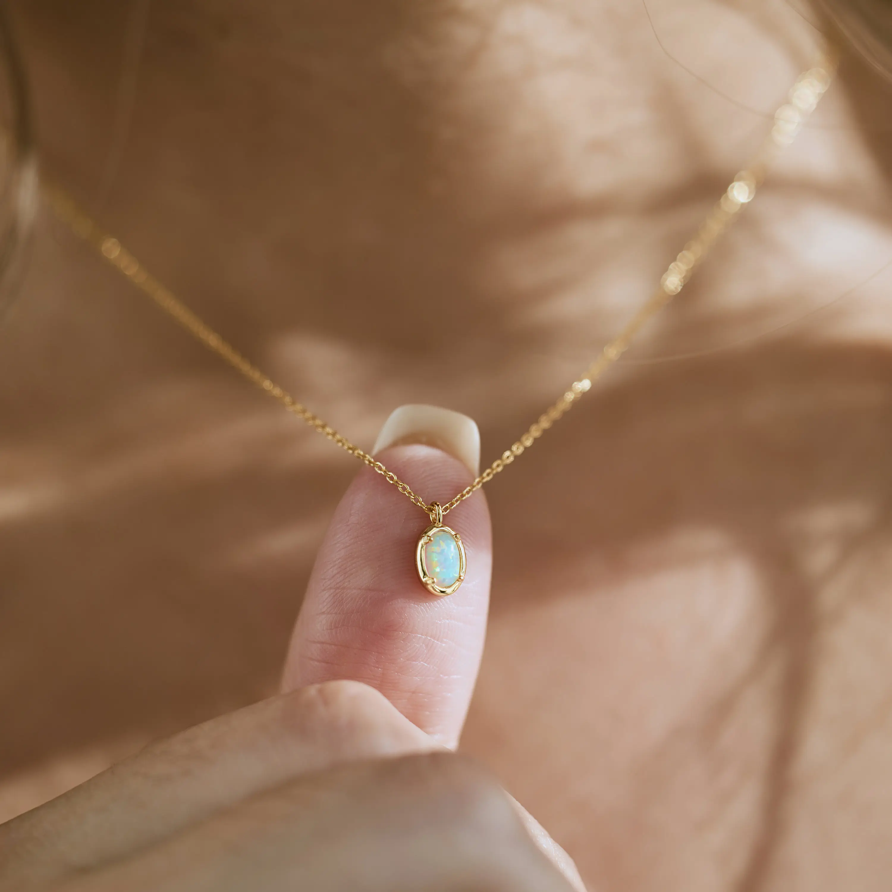 modmints Dainty White Artificial Opal Necklace - Women's Jewelry, Daily Wear Necklace, Mother's Day Gift Idea