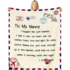 Nanny Gift Bed Throw Blankets 130x150cm Slogan Print Soft Blanket for Nanny from Granddaughter Grandson Kids Nanny Birthday Gift Thank You Gift