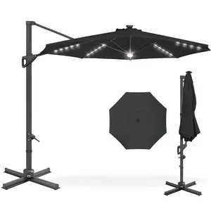 Best Choice Products 10ft 360-Degree Solar LED Lit Cantilever Patio Umbrella, Outdoor Hanging Shade