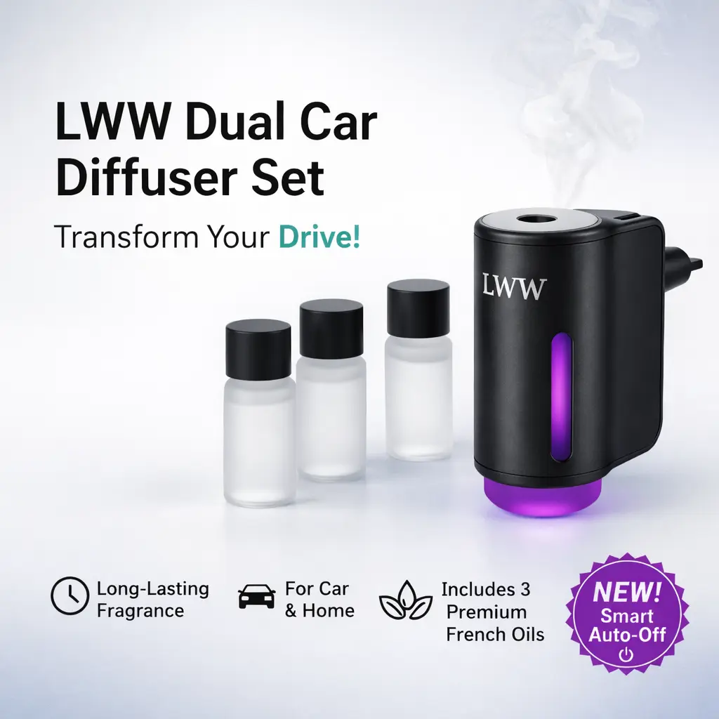 Modern Car Aroma Diffuser - Auto Accessories, France Essential Oils, 3 Adjustable Intensity Levels, Woody Fruity Fragrance, USB Rechargeable, 30-Day Battery Life, Car Diffuser Bottle for Aromatherapy