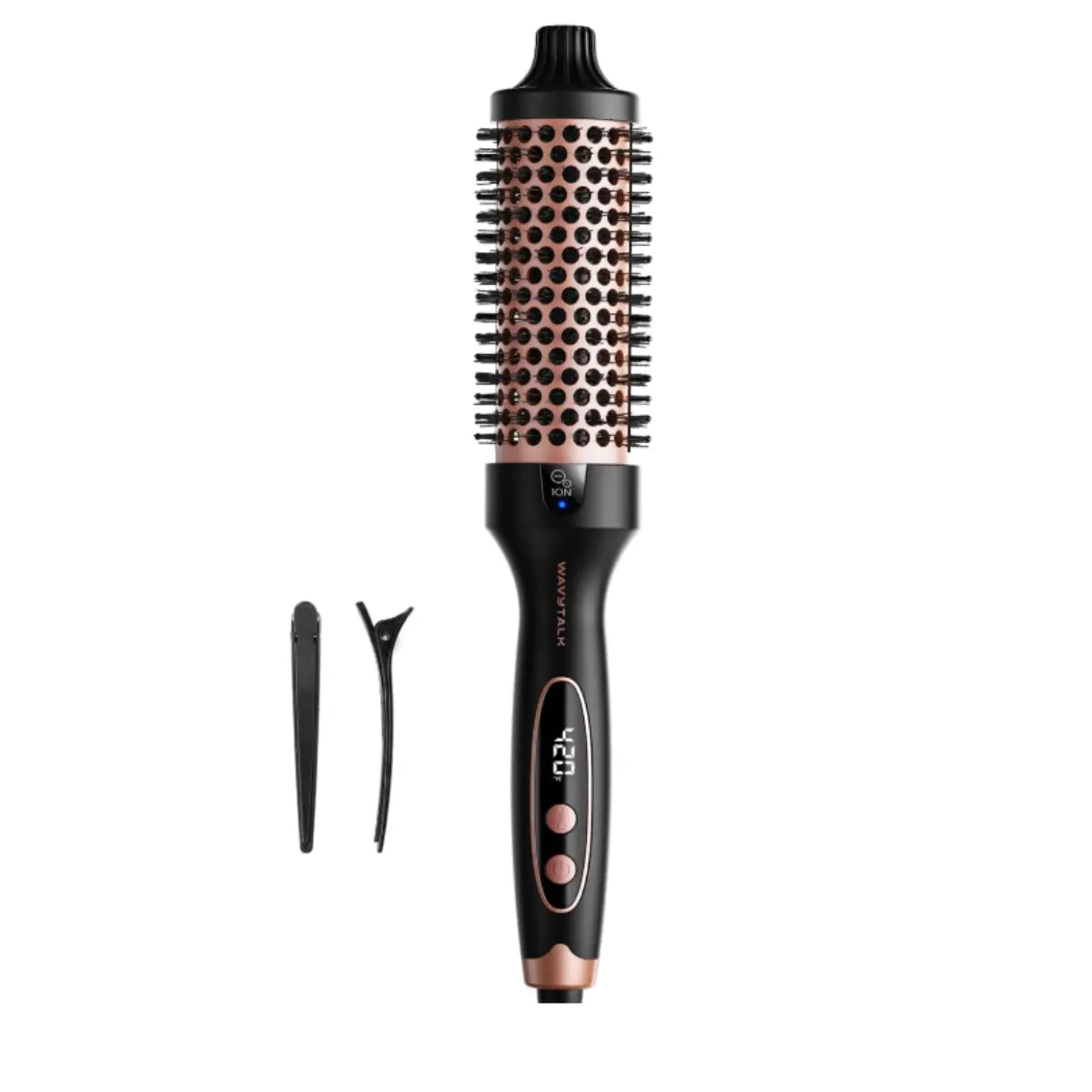 Wavytalk Thermal Brush Blowout Boost 1.5″ Heat Round Brush for Blowout Look | Negative Ion Technology, Tourmaline Ceramic, 5 Temperature Settings Dual Voltage, Less Damage, Rose Gold