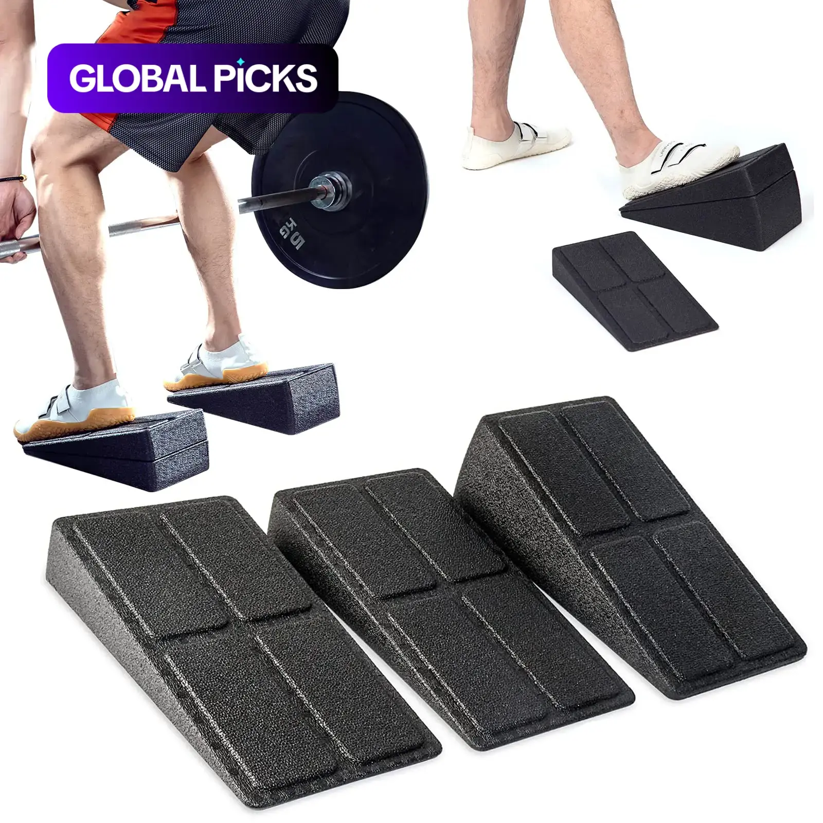 Squat Wedge Blocks, Set of 3 Non-Slip Foam Incline Boards, Foot Wedge Yoga Equipment for Home Workouts, Pilates, Leg Extensions, Calf Stretching & Heel Squats, Fitness Accessories