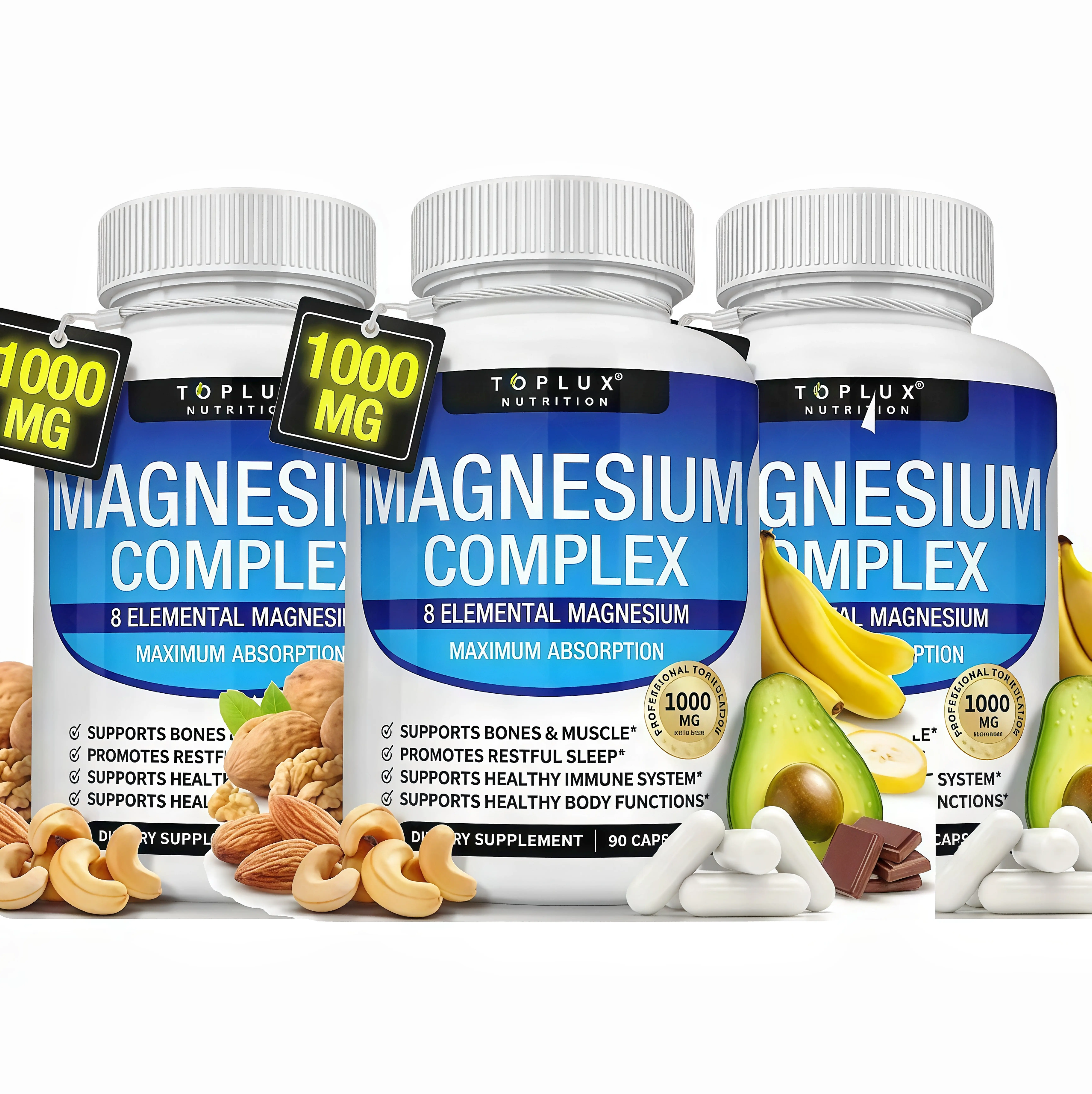 3 Botte Toplux Magnesium Complex IU 8 Essential Magnesium Supplement 1000mg Fitness Edible