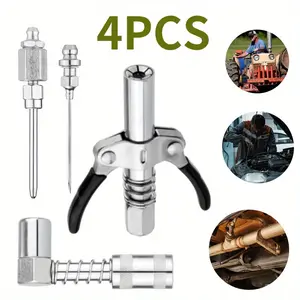 4 Pcs Grease Gun Fitting Kit,Include 90 Degree Grease Gun Coupler Adapter,Double Handles Grease Gun Coupler,Grease Needle,Needle Tip Dispenser Fit 1/8" NPT Grease Gun,Car Repair Tools