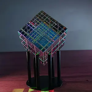 [Chakra Crystal Cube Sculpture] 3D Magic Color Glass Decoration| Meditation Spiritual Decoration| No Power Source Colorful Light Office Home| Yoga Feng Shui Energy Decoration