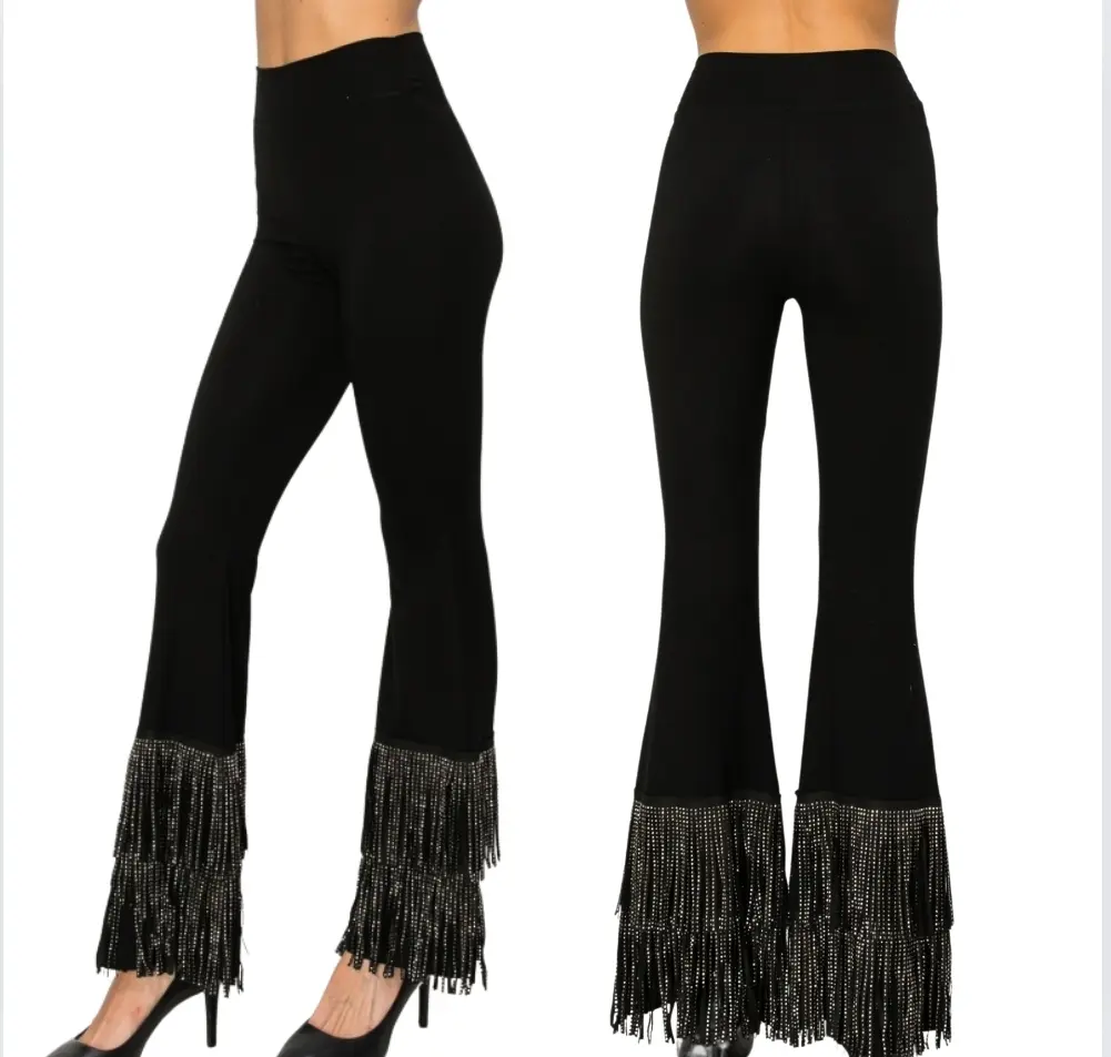 Tiered Rhinestone Fringe Palazzo Pants Fit Womenswear Streetwear RopaconBrillo Y2K party Bottom Casual denim outfit Elegance Style