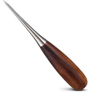Heavy-Duty Professional Leather Working Awl 4.6 Inch Steel Scribe with Comfortable Walnut Handle for Punching Sewing Woodworking Bookbinding Precision Work