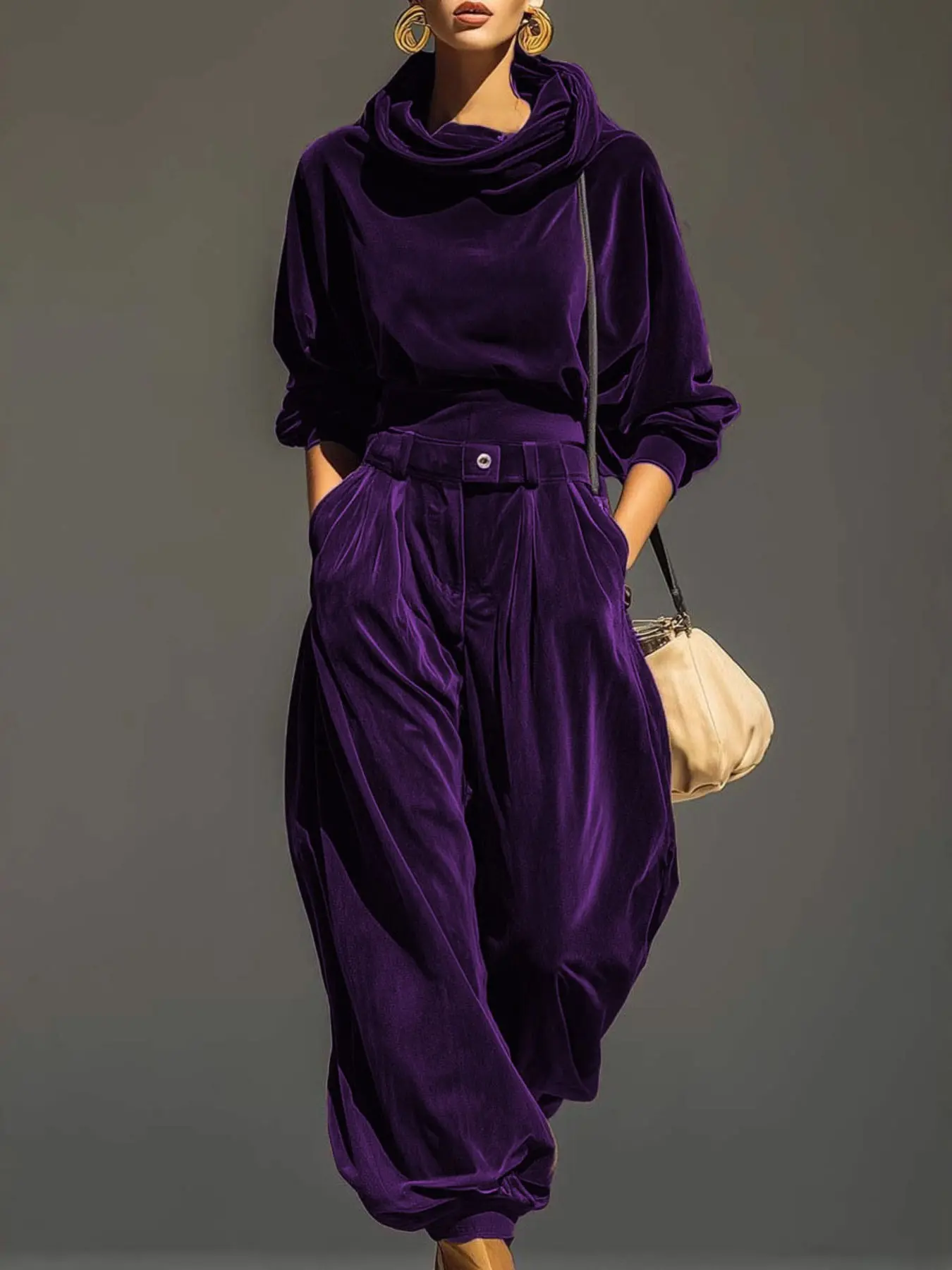 Fashion Velvet Hooded Long Sleeve Drawstring Pants Casual Set, Loungewear Tracksuit, Lounge Tracksuits, Stylish Velour Tracksuit for Women, Comfortable and Trendy, Sweatsuit Set Outfit