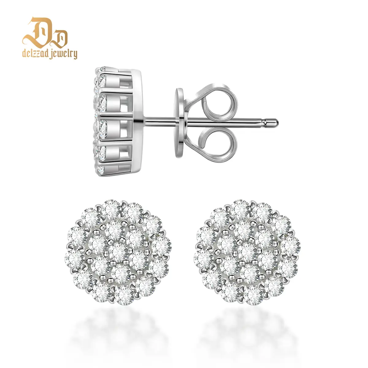 Delzzad Round VVS Synthetic Moissanite S925 Halo Stud Earrings Jewelry Perfect Birthday Mother’s Day Gift for Men Women Silver Earrings Golden Earring