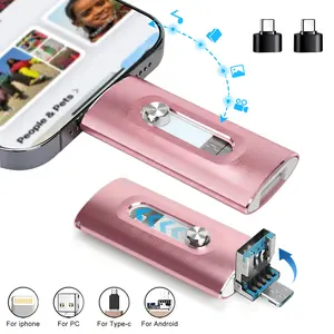 #SummerVibes 4-in-1 Flash Drive MFi Certified Large Capacity 256GB/128GB/64GB Portable USB OTG Memory Stick for iPhone iOS(Need app) Android PC with Type-C Adapter High-Speed Data Transfer
