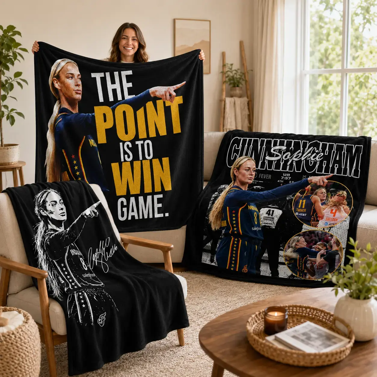 Sophie Cunningham Point God Flannel Throw Blanket, Basketball Fan Blanket, Ultra Soft Cozy Flannel Blanket for Sofa Bed Couch, Game Day Sports Decor Gift