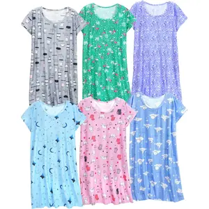 BASIC SUPPLY 6 Pack Nightgowns for Women Soft Sleepwear Short Sleeve Women's Nightgowns Print Sleepdress