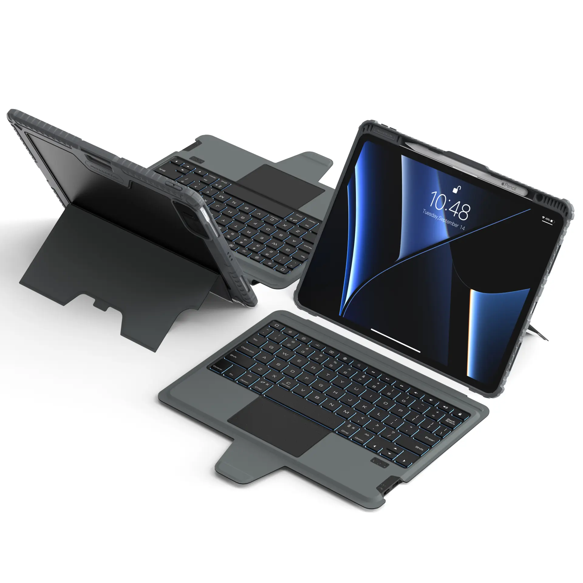 Nillkin Bumper Combo Backlit Keyboard Case for iPad A16/11th/10th/Air 10.9" (Air 4/5) & iPad Pro 11"/12.9"/13" (2020–2025, M2/M3/M4/M5) — Detachable Keyboard with Trackpad, Adjustable Stand, Shockproof Protection & Sliding Camera Cover