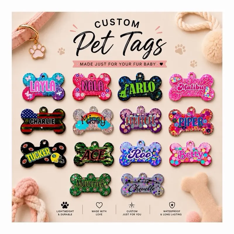 Custom Pet ID Tags - Handmade Durable Resin Name Tags for Dogs & Cats, with Glitter, Floral & Custom Designs, Ideal Gift for Pet Lovers Rustproof