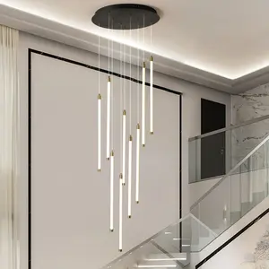 Garwarm Modern Led High Ceiling Chandelier with Remote Control,9 Lights Long Foyer Chandeliers for High Ceilings, Dimmable Pendant Light Fixture for Entryway Staircase Foyer Hallway Living Room