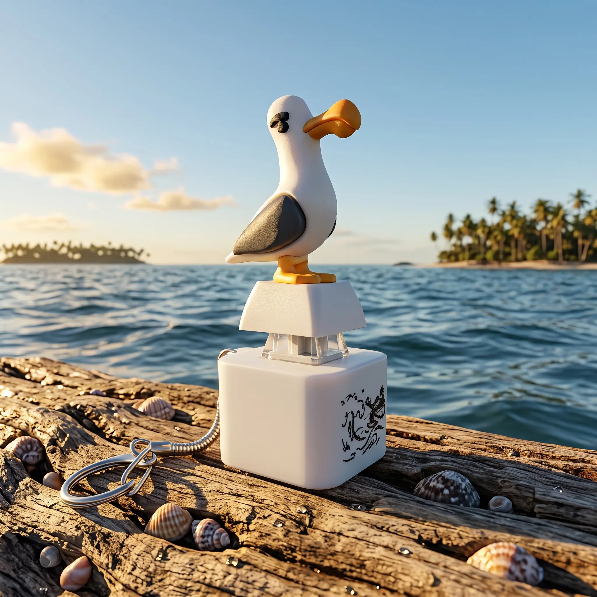 Funny Seagull "MINE!" ABS Compact Button Keychain Fidget Clicker, Real Sound Effect, LED Light, Tap Desk Clicker Stress Relief Toy, Back to School Novelty Gag Gift for Friends