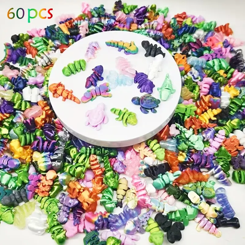 60-Piece 3D Printed Animal Kingdom Models, Unique Animal Decorations, Room Garden Aquarium Accessories, Holiday Scenes, Halloween Christmas Gifts!