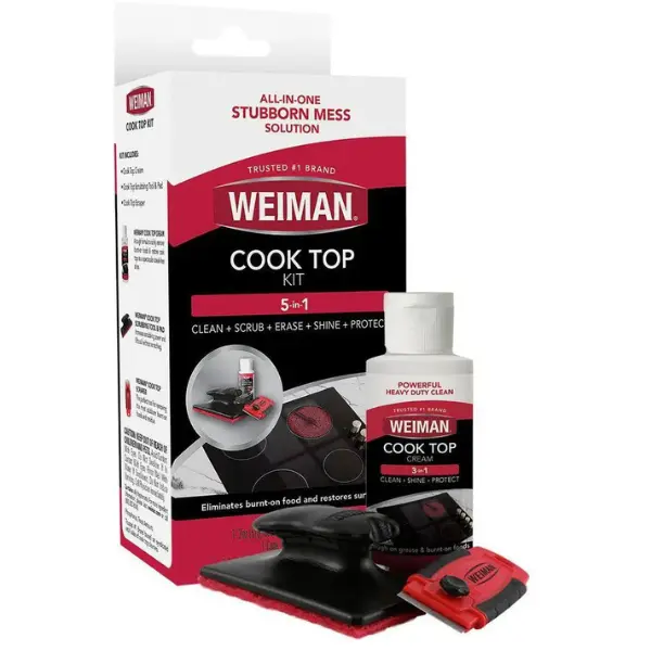 Weiman 20 oz. Glass Cook Top Cleaning Kit Household, Glass Cooktop Cleaner, Ceramic Stove Top Cleaner Kit, Burned-On Food Remover, Heavy-Duty Cooktop Cleaner, Weiman Cleaner Polish, Glass Stove Top Scraper, Cooktop Scrubbing Pad, No-Scratch Cleaning
