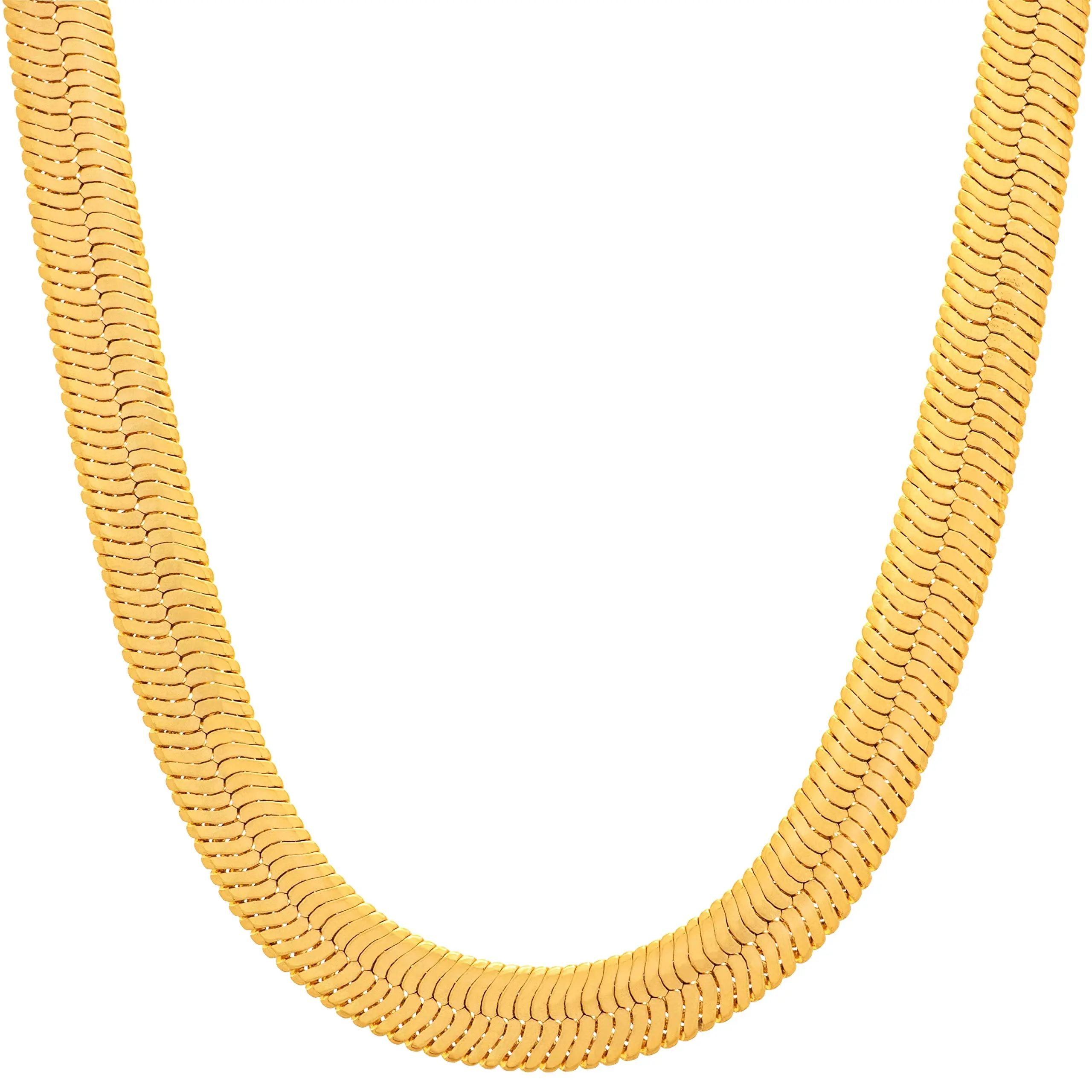 LIFETIME JEWELRY 7mm Flexible Herringbone Chain Necklace 24k Real Gold Plated (16 inches, Gold)
