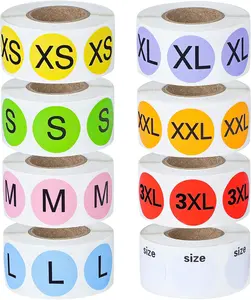 4000 count Round Color Size Sticker Labels Self-Adhesive Clothing Size Stickers 8 Rolls 7 Sizes and One Roll Blank Size for Clothing