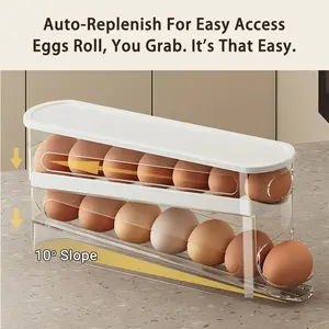 Innovative egg storage box with lid - 12-14 egg holder for fridge, clear egg cartons with auto-roll design, stackable egg rolls container for fresh eggs Large Clear Refrigerator Egg Holder