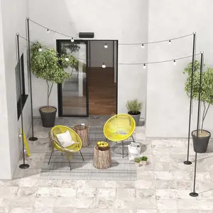 4 Pack of 10' String Light Poles Steel Hanging Lighting Stand for Patio Backyard Deck Wedding Party Black Customizable Height Outdoor Ready 3 Installation Ways