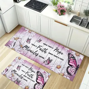 Kitchen Mat Set of 1/2/3 Pieces, Vibrant Butterfly and Sunflower Design, Floral Rugs, Available in 3 Colors, Soft and Easy to Clean Home Decor, Floral Washable Rug