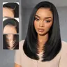 U&A Hair Synthetic 9x7 Glueless C-Part Layered Short Wig 14 Inch，Wear and Go Lace Front Straight Wig Pre Plucked Pre Cut Natural Hairline with Tiny Knots