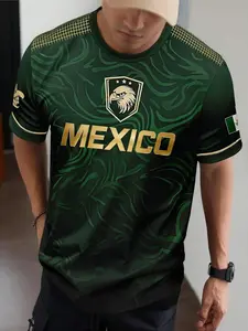 Mayan Style Mexican Jersey Gold Vintage Striped Sport Short Sleeve, Loose-Fitting Casual Fitness Top for Men & Women