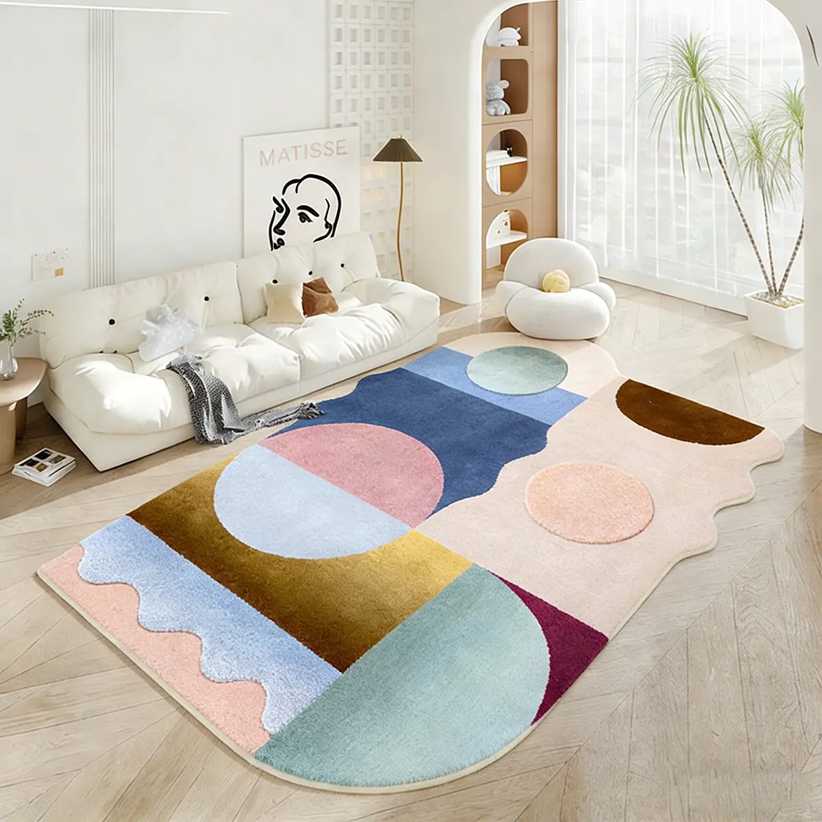 1 pcs. Living room rug, Home Decor Rug, Fluffy Modern Rug, irregular geometric pattern carpet, washable and machine washable, non-slip, soft and comfortable plush mat. Suitable for living room, bedroom, dressing room, vanity, and leisure area.
