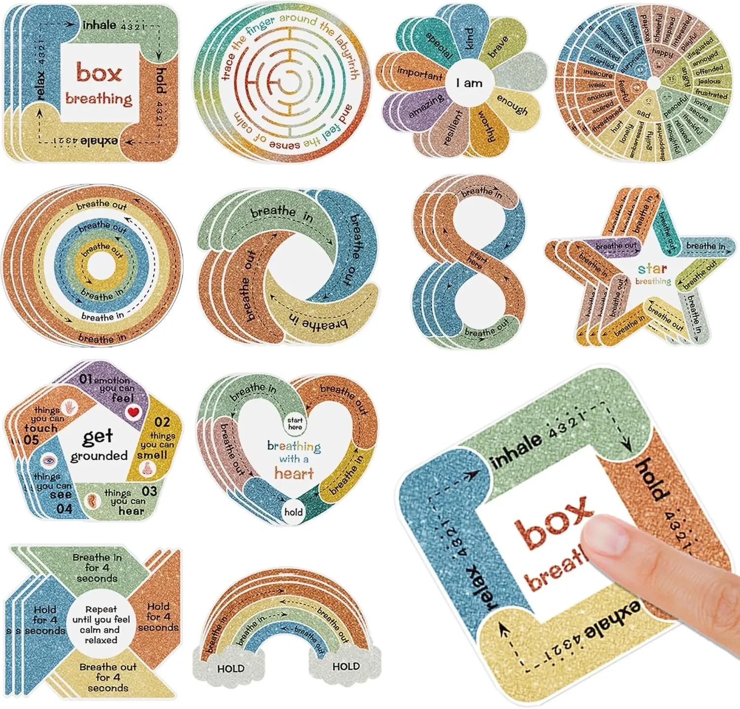 36 count Calm Strips for  Sensory Stickers for Adults Teens , Textured Calm Stickers   Items Classroom Fidgets Mental  Awareness Supplies Anti  Calming Mood (Pastel)