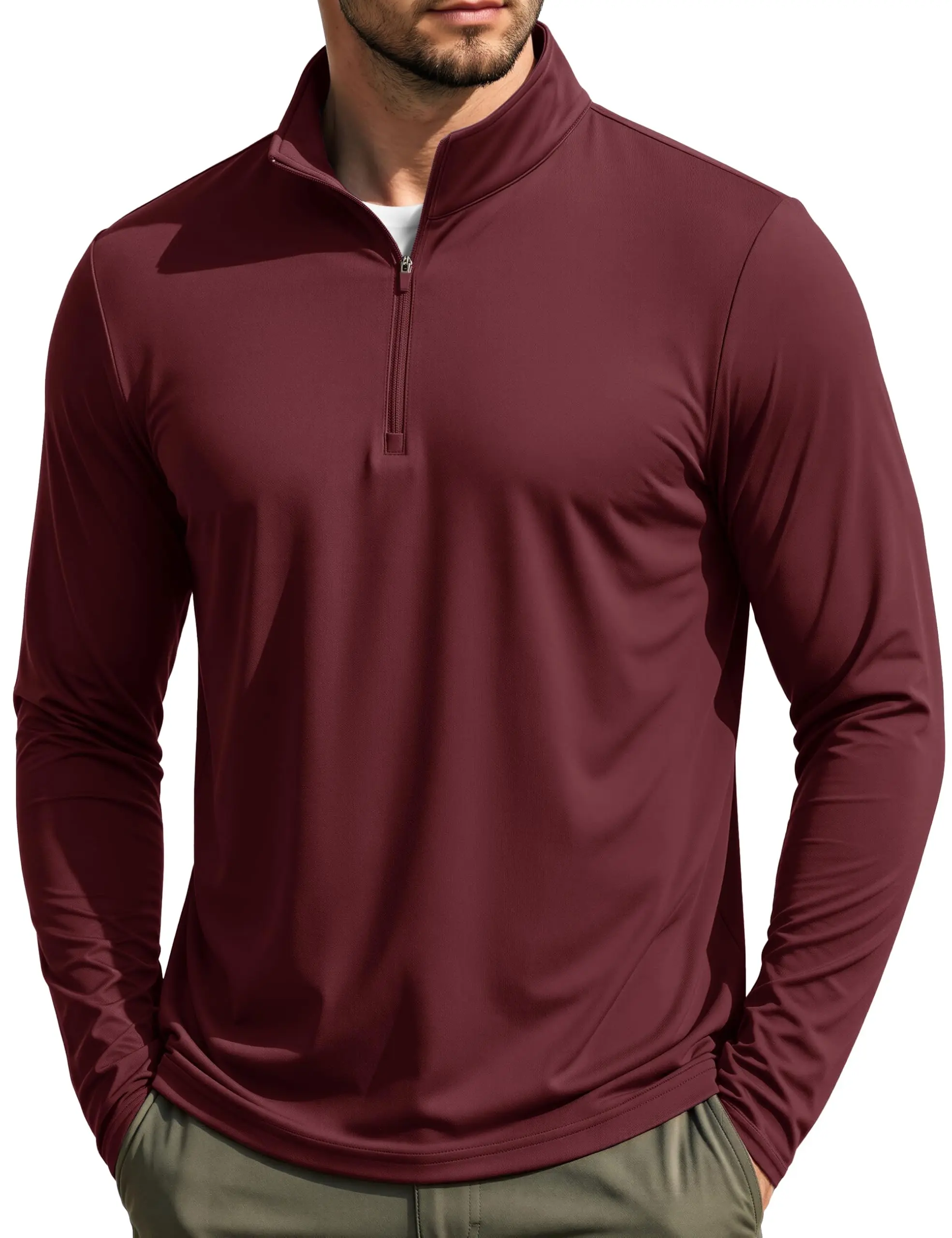 Men's Quarter-Zip Fleece-Lined Golf Athletic Sweatshirt, Dry Fit Performance, Moisture Wicking, Mock Neck, Thermal, Lightweight, for Hiking & Light Outdoor Activities