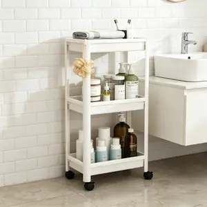 3-Tier Slim Rolling Storage Cart, Solves Narrow Space Organization & Clutter Issues, Ideal for Bathroom, Kitchen & Living Room, Hollow Drainage Plastic with Silent Casters, Floor-standing Gap Organizer Shelf