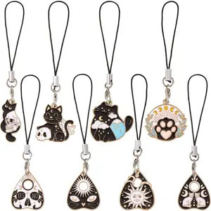 BEEFLYING 8Pcs Enamel Cat Phone Strap Charms Pendants Decoration Kawaii Cell Phone Bag Charms