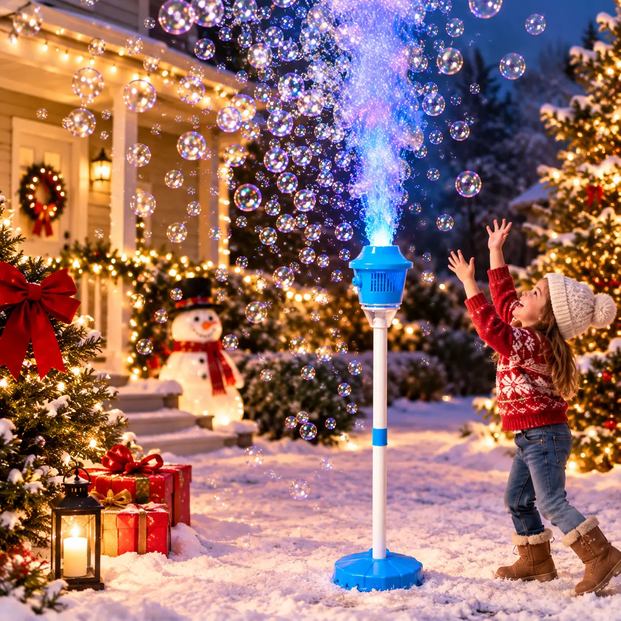 Kids Christmas Toys Gifts: 47" Telescopic Rechargeable Bubble Machine with Music & LED Lights, Automatic Bubble Wand Toy with Detachable Handle & Solution, Xmas Birthday Gift for Toddlers Boys Girls