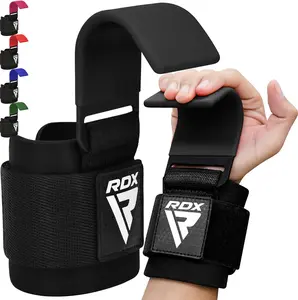 Weight Lifting Hooks for Deadlifting (Pair) - 600Lbs Capacity - 8MM Neoprene Wrist Support Wraps - Grip Enhancer for Pull Ups Lat Pulldowns Rows - Adjustable Gym Workout Power Straps for Men Women