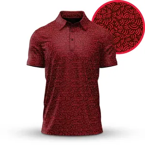Bogey Bros Men's Red Swirl Golf Polo Shirt, Breathable Quick Dry Sportswear For Active Golfers