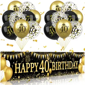 40Th Birthday Decorations For Men Women40Th Birthday Yard Banner And 40Th Happy Birthday Balloons For 40Th Birthday Party Decorations Cheers To 40 Years Birthday Decor Indoor Outdoor Black Gold