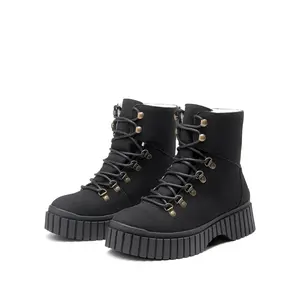 Women's Lace-Up Ankle Boots with Chunky Tread Sole and Warm Lining Women's Lace-Up Ankle Boots with Chunky Tread Sole and Warm Lining
