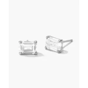 JAXXON - Women's Emerald Cut Stud Earrings - Silver