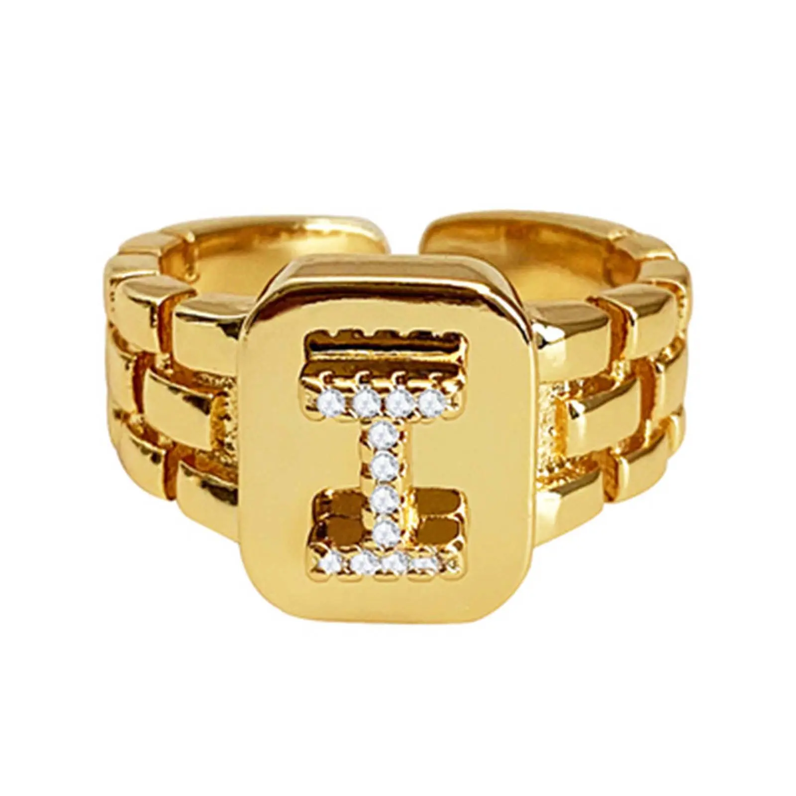 Women's Gold Stackable Rings - Personalized Initial Letter Jewelry with Sparkling Zircon Inlay, Female Sparkle Effect Artificial Gemstone Daily Fashion Accessory, Personalized Jewelry, Stackable Alphabet Ring, Initial Letter Rings