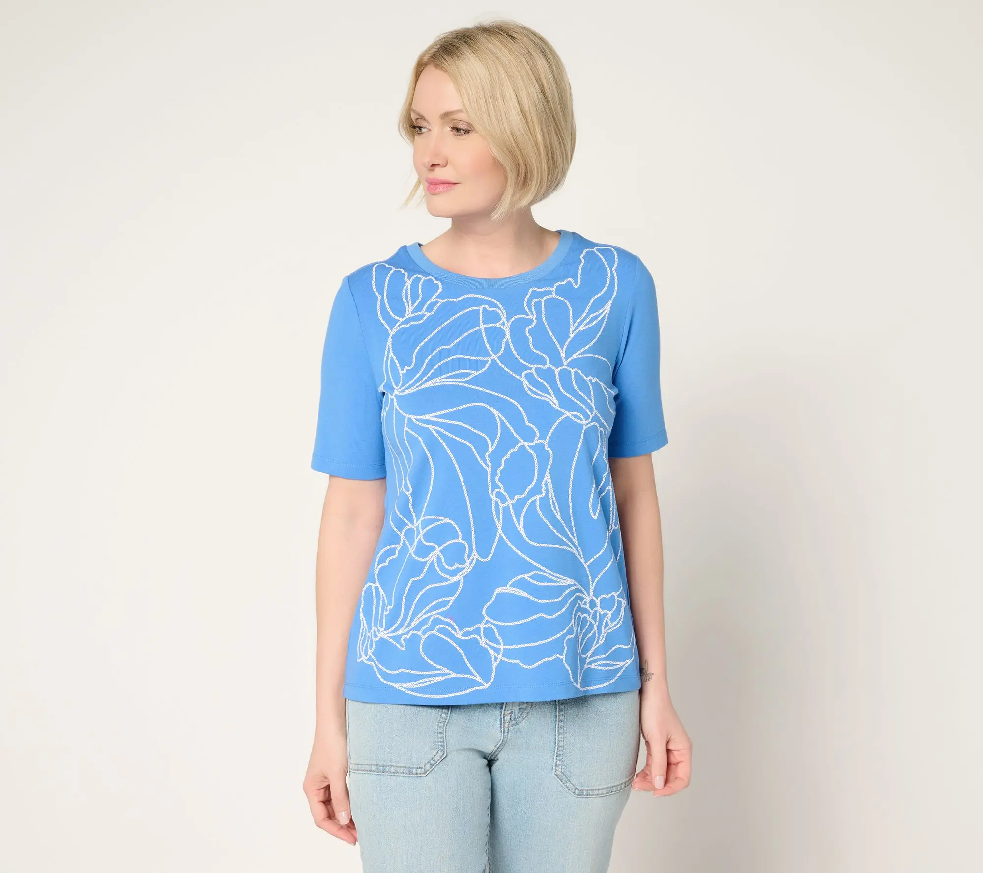 Susan Graver Weekend Comfy Cotton Embroidered Top